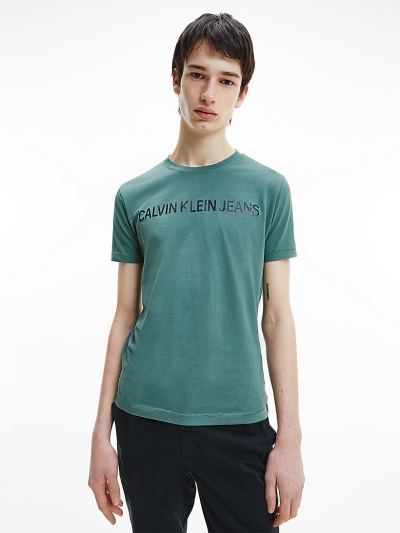 Calvin Klein Ruhák HU079452 | Calvin Klein Slim Organic Cotton Logo Férfi Póló Zöld